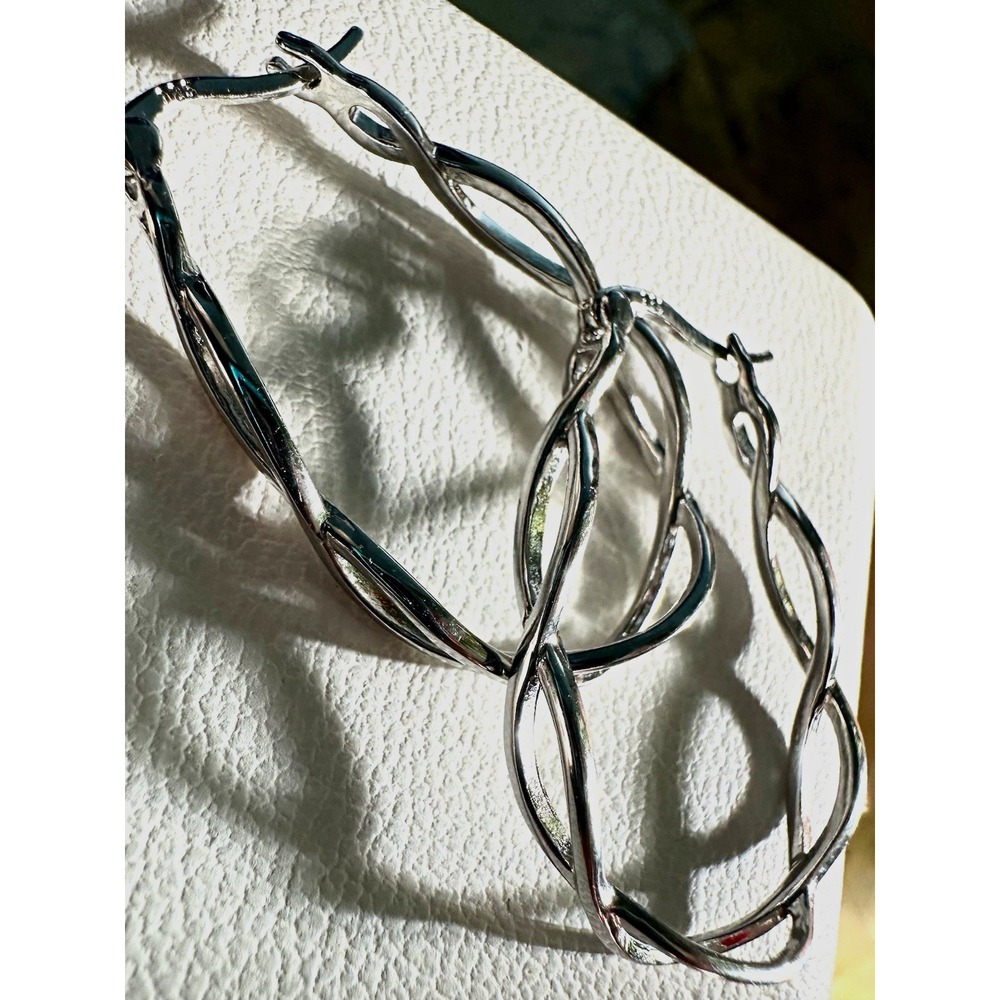 Sterling Silver 925 Twisted Oval Hoop Earrings, Butterfly Closure